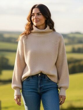 BCBGeneration Camel Ribbed Turtleneck Boxy Sweater M